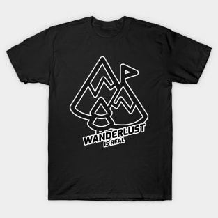 Wanderlust Is Real - Mountain Trail With Black Text Design T-Shirt